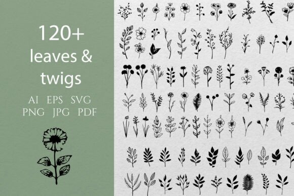 Download Leaves &amp; Twigs Doodles Line Art SVG - Doodle Collection