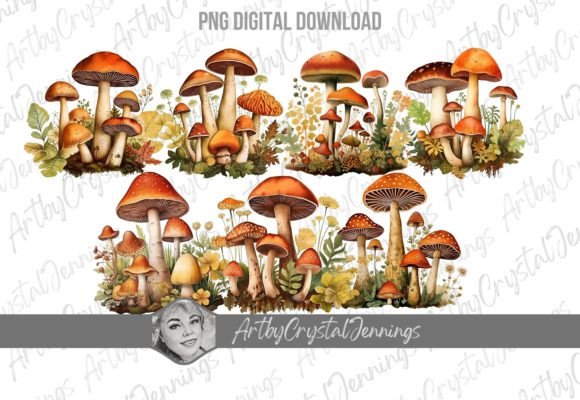 Download Vintage Retro Mushrooms Clipart PNG - Mushrooms Collection