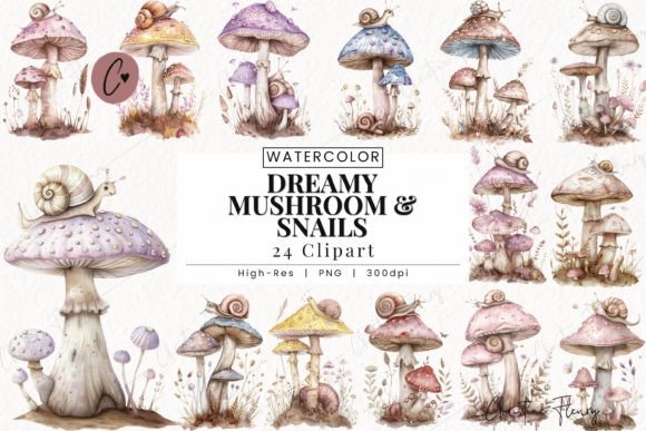 Download Dreamy Mushrooms &amp; Snails Clipart - Premium Resources