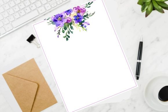 Download Purple Watercolor Bouqet Stationery - Purple Collection