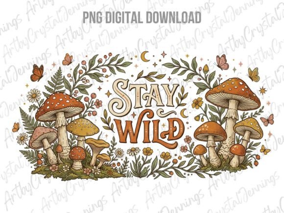Download Cottage Core Mushrooms Stay Wild PNG - Premium Bundle