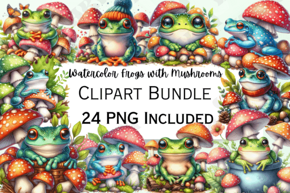 Download Watercolor Frogs with Mushrooms Clipart - Premium Resources