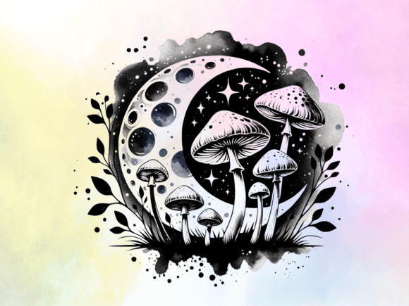 Download Mystical Moon &amp; Magic Mushrooms Graphic - Mushrooms Collection