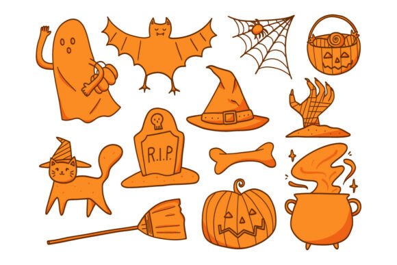 Download Cute Halloween Doodle Elements Set Pack - Doodle Collection