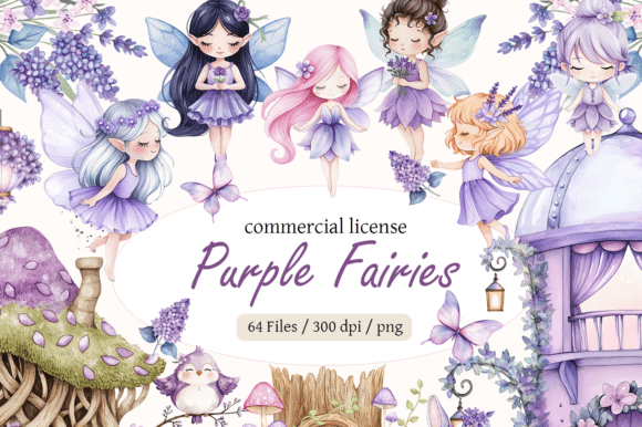 Download Purple Fairy Clipart Bundle | Watercolor - Purple Collection