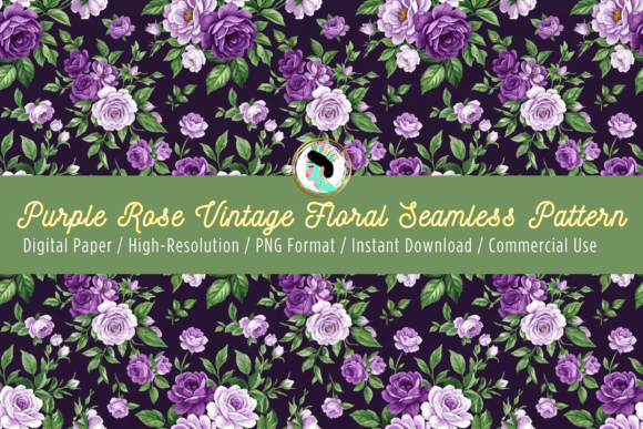 Download Vintage Purple Rose Seamless Pattern PNG - Purple Collection
