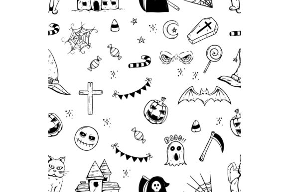 Download Doodle Halloween Icons Seamless Pattern - Doodle Collection